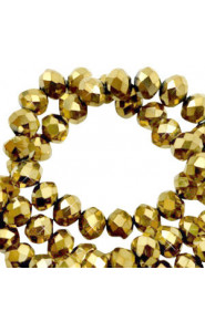 Faceted glass beads 8x6mm disc Crystal dorado gold metallic